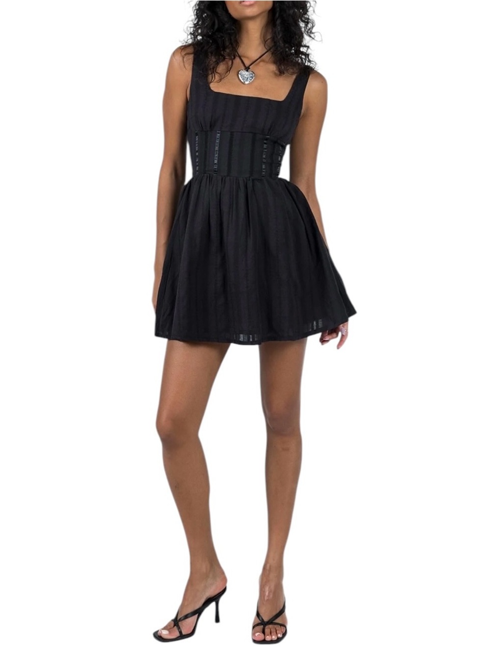 Commense Black Square-Neck Corset Style Mini Dress NWT